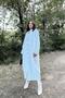 Women's Ecru Bat Sleeve, Back Pleated, Double Pocket, Long Oversize Loose Shirt Dress - 5