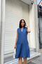 Indigo Sleeveless Slit Collar Hidden Double Pocket A-Line Comfortable Midi Dress - 2