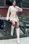 Beige Double Breasted Collar, Leather Belt, Lamb Plush Cardigan Jacket - 2