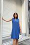 Indigo Sleeveless Slit Collar Hidden Double Pocket A-Line Comfortable Midi Dress - 3