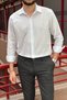 Men'S, Shirt Collar, Regular Fit, Cotton, Linen Woven, Old Money Culture, Embroidery Detailed Shirt G10
