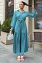 Petrol Blue Textured Fabric, Belted Waist, Balloon Sleeve, A-Line, Vintage Maxi Dress - Modest Wear - 5