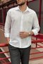 Men'S, Shirt Collar, Regular Fit, Cotton, Linen Woven, Old Money Culture, Embroidery Detailed Shirt G10 - 3
