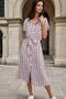Burgundy, Shirt Neck, Button, Belt Detail, Linen, Long Dress