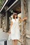 White Sleeveless Slit Collar Hidden Double Pocket A-Line Comfortable Midi Dress - 6