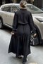 Women's Black Textured Fabric, Belted Waist, Balloon Sleeve, A-Line, Vintage Maxi Dress - Suitable for Modest Wear - 8