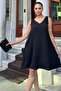 Women's Black Thick Strap, V-Neck Front and Back, Shoulder Buckle A-Line, Airobin Loose Dress - 3