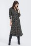 Women's Khaki Leopard Print Slit Long Sleeve Classic Collar Maxi Length, Long Comfortable and Casual Dress - 3