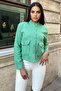 Green Stand Collar, Double Flap Pocket, Short Cut, Diagonal Stamp Jacket - 2