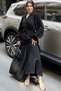 Women's Black Textured Fabric, Belted Waist, Balloon Sleeve, A-Line, Vintage Maxi Dress - Suitable for Modest Wear - 5