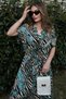 Women's Green & Black Short Sleeve, V-Neck, Waist Belted Loose Long Dress - 2