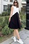 Women's Black & White Color Blocked, Sleeveless, Round Neck, Midi Loose Dress - 4