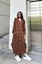 Women's Brown Hoodie, Long Sleeve, Button Detail, Oval Skirt, Double Pocket, Long Oversize Loose Dress - 7