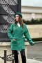 Women's Green Double Breasted Collar, Side Tie Detail, Slit Stamp Jacket - 3