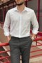 Men'S, Shirt Collar, Regular Fit, Cotton, Linen Woven, Old Money Culture, Embroidery Detailed Shirt G10 - 8