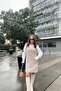 Women's Beige Double Pocket, Square Collar, Thick Strap, Zero Sleeve, Midi Length, Tweed Dress (No Shirt) - 7