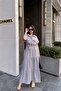 Gray Short Sleeve, Airobin Fabric, Half Placket, Belt/Sash, Skirt Pleated, Pocket Maxi Long Dress - 2