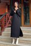 Black Polo Neck, Long Sleeve, Slit, Loose, Acrylic Knitted Long Dress - 3