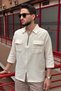 Male, Half Metal Zipper, Shirt Collar, Linen Blend, Woven, Oversize Shirt G12 - 5