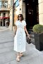White Short Sleeve, Shirt Collar, Plain Pattern, Double Pocket, Aerobin Fabric, Belted Maxi Dress - 2