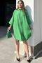 Women's Green Folded Half Sleeve, Oval Cut Skirt, Midi Length, Loose Linen Shirt Dress - 5