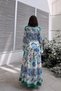 Women's Mint Green Shirt Collar, Long Sleeve, Skirt Pleated, Waist Belted, Loose Cut, Long Dress - 7