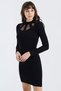 Women's Black Round Neck, Long Sleeve, Window Detail, Regular Cut, Mini Short Dress - 3