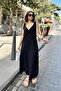 Imported Muslin Fabric with Black Straps, V-neck Front and Back, Front Slit, Maxi/Long Loose Dress - 5