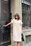 Beige Short Sleeve, Polo Collar, Textured Fabric, Basic Fit/Cut, Aerobin Comfortable Midi Dress - 5