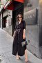 Black Folded Long Sleeve, Linen/Airobin Fabric, Drawstring Waist, Straw Belt Long Shirt Dress - 5