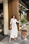 White Folded Long Sleeve, Linen/Airobin Fabric, Drawstring Waist, Straw Belt Long Shirt Dress - 7