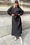 Women's Black Back Digital-Art Print, Slit, Hooded Long Linen Dress - 5