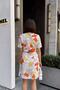 Orange & White Short Sleeve, Patterned Poplin Fabric, Waist Fitting Cut, Half Placket, Belted Midi Dress - 5