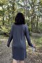 Women's Dark Gray Polo Collar, Self Patterned, Basic Fit, Long Sleeve Midi Knitwear Dress - 6