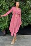 Dusty Rose Folded Long Sleeve, Linen/Airobin Fabric, Gathered Waist, Straw Belt Long Shirt Dress - 5