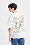 Oversize Wide Fit Crew Neck Back Printed Short Sleeve T-Shirt C7166Ax24Sm