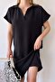 Women's Black Short Sleeve, Polo Neck, Textured Pattern, Basic Fit/Cut, Aerobin Comfortable Midi Dress - 6
