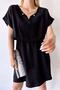 Women's Black Short Sleeve, Heart Collar, Textured Pattern, Waist Fitting, Aerobin Elastic Waist Midi Dress - 3