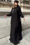 Women's Black Back Digital-Art Print, Slit, Hooded Long Linen Dress - 7