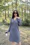 Women's Dark Gray Polo Collar, Self Patterned, Basic Fit, Long Sleeve Midi Knitwear Dress - 4