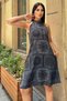 Women's Black Halter Neck, A-Line, Ethnic Print, Hidden Pocket, Loose Satin Dress - 3
