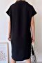Women's Black Short Sleeve, Polo Neck, Textured Pattern, Basic Fit/Cut, Aerobin Comfortable Midi Dress - 2