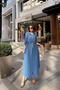 Indigo Folded Long Sleeve, Linen/Airobin Fabric, Drawstring Waist, Straw Belt Long Shirt Dress - 5