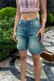 Women's Snow Wash Faded Effect High Waist Denim Shorts - 5