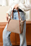Women's Sand Tan Large Size Lacoste Fabric Hand and Shoulder Bag P346037Mh - 8