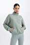 Defactofit Crop Stand Collar Basic Plain Sports Sweatshirt with Elastic Hem C3747Ax24Sp - 4