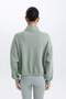 Defactofit Crop Stand Collar Basic Plain Sports Sweatshirt with Elastic Hem C3747Ax24Sp - 8