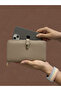 Mink Leather Women's Wallet Handbag with Phone Compartment and Gold Detail