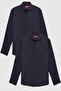 Ds Damat Slim Fit Navy Blue Italian Collar Easy-Iron 2-Piece Shirt