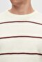 Ds Damat Regular Fit Ecru Striped Anti-Pilling Crew Neck Knitwear Sweater - 4